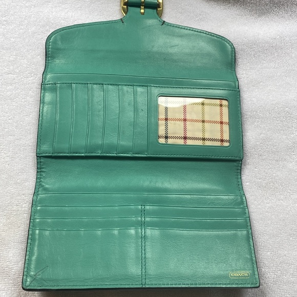 Beautiful black and Tiffany blue leather coach trifold wallet - Picture 3 of 13